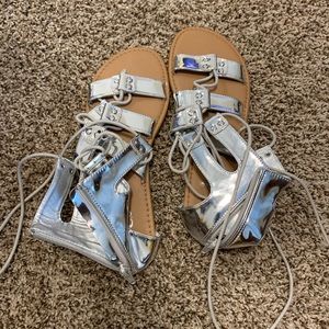 Silver lace up sandals